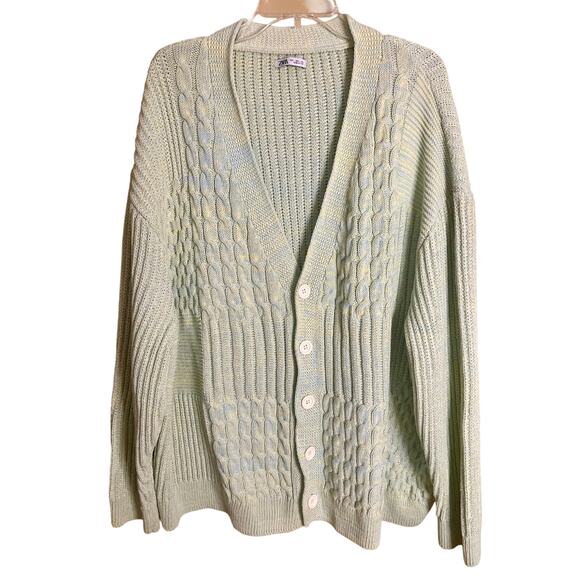 Zara Blue, Green & Yellow Oversized Cardigan Sweater Size Large - Picture 1 of 8
